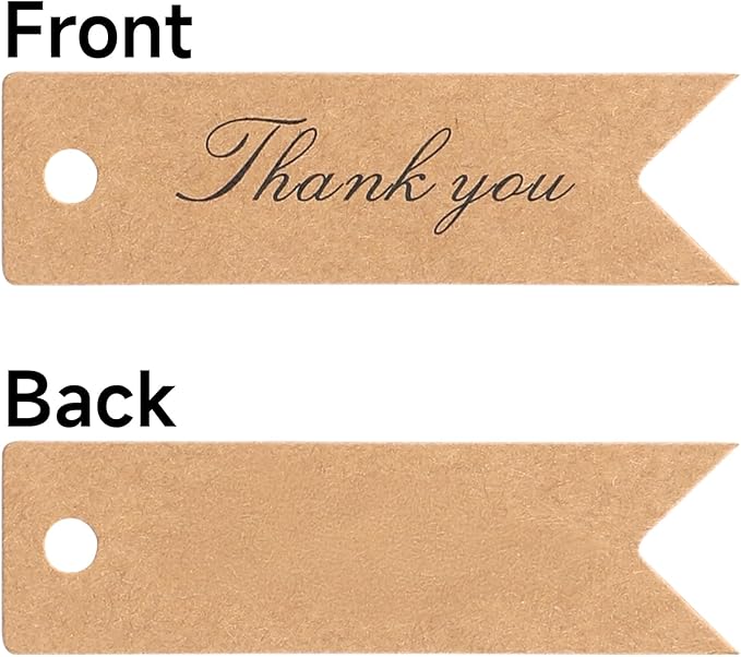 G2PLUS Mini Thank You Tags, 100PCS Small Gift Tags with String, Paper Hang Tag, Kraft Paper Gift Tag with Jute Twine for Arts and Crafts, Wedding, Christmas, Thanksgiving (Brown)