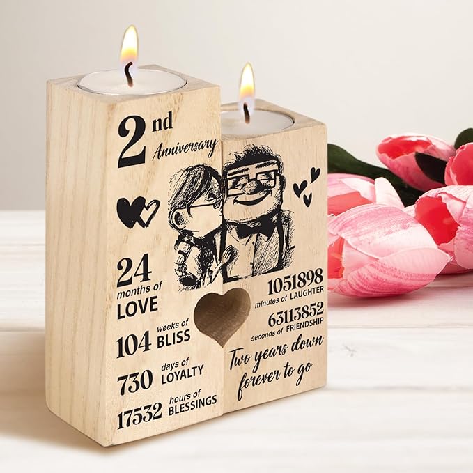 2nd Anniversary Wedding Gifts for Wife Girlfriend, Couples Gift Candlestick, Cotton 2nd Wedding Anniversary for Husband Boyfriend, Presents Gifts for Her Him