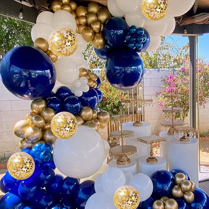 Zesliwy Navy Blue Gold Balloons Garland Kit, Navy Blue Gold White Confetti Balloons Arch Kit for Birthday Party Wedding Graduation Class of 2025 Prom Decorations……