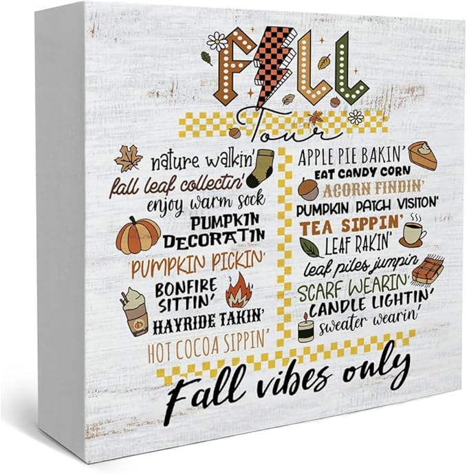 Fall Theme Sign Retro Farmhouse Fall Artwork Decor Autumn Harvest Thanksgiving Wooden Sign, Rustic Wood Maples Decorations for Indoor Outdoor Home Office Supplies (Fall Artwor)