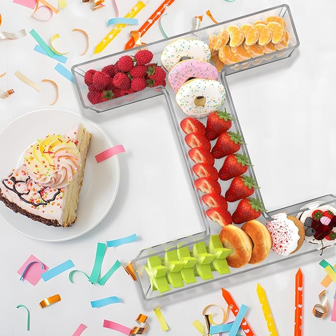 13.8" Extra Large Acrylic Letter Charcuterie Board Box, Reusable Fillable Letter Cake Candy Dish Display Serving Tray for Birthday Anniversary Party Decoration (I)