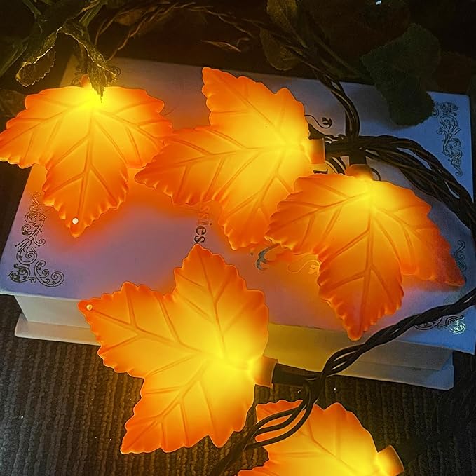 Abeja Fall Decor Maples Leaf String Lights, 8.5Ft Fall String Lights Plug in with 10 LED Orange Leaves Lights, Orange Thanksgiving Lights for Thanksgiving Decor, Indoor Outdoor Decorations