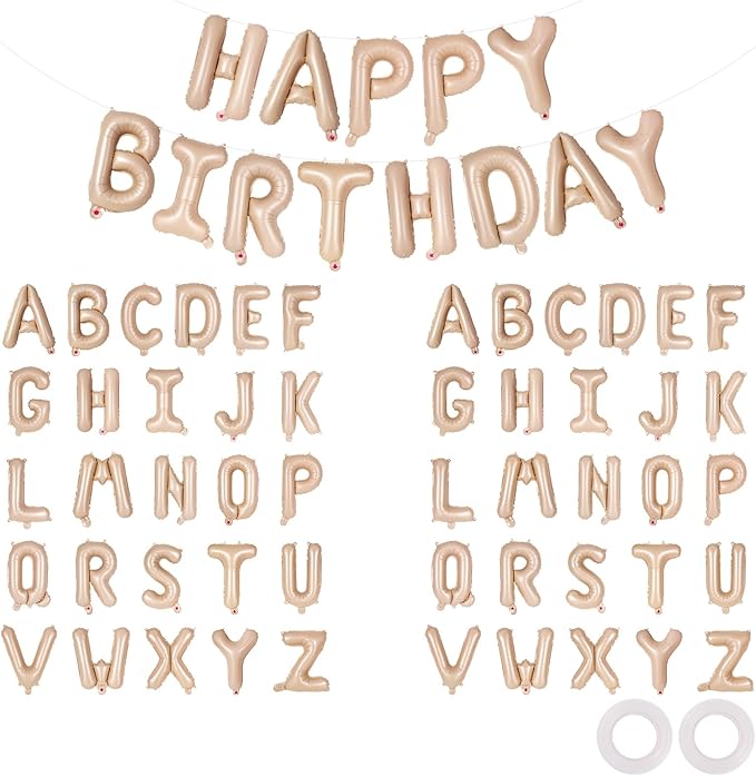 65 Pcs Caramel Happy Birthday Balloons and 2 Sets A-Z Letters Foil Balloons, 16 Inch Personalized Name Happy Birthday Banners for Wedding Baby Shower Anniversary Party Decorations (Caramel)