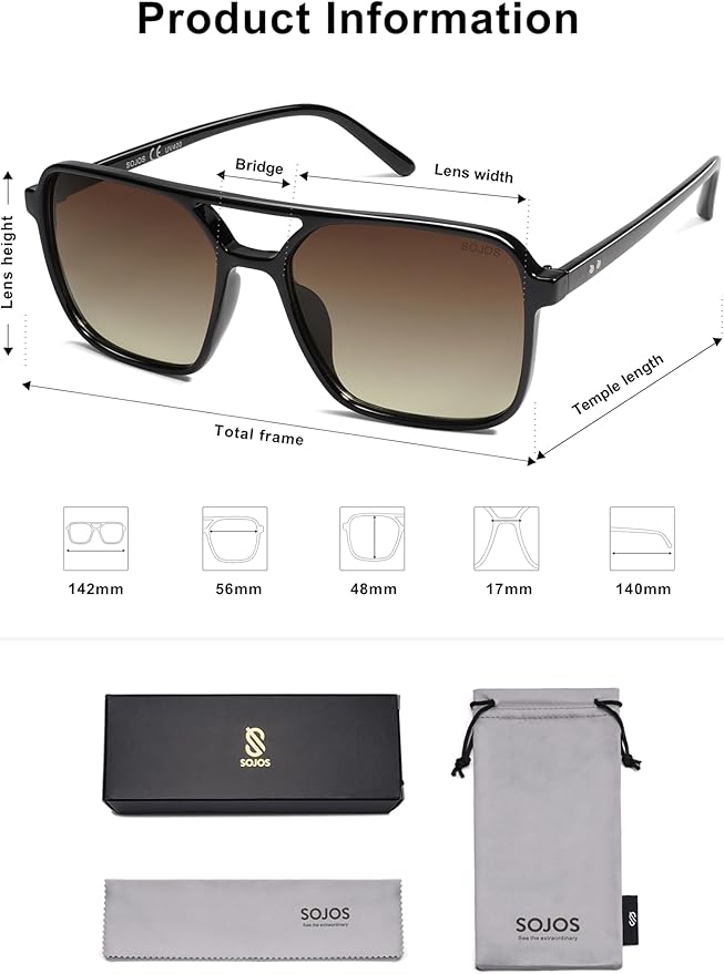 SOJOS Trendy Vintage Aviator Square Sunglasses For Womens Mens Retro 70s UV400 Women Sun Glasses SJ2327