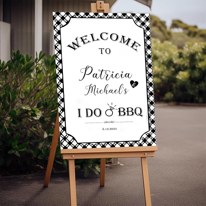 I Do BBQ Welcome Sign, BBQ Welcome Sign, Black White Gingham Engagement Party, Summer I Do Barbeque Yard Sign, BBQ Backyard Signs, Welcome To The I Do BBQ Party Sign
