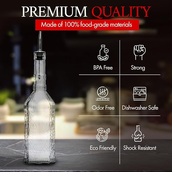 Large Clear Decorative Glass Bottle with Spout and Cork, 32oz, 1 Bottle - Design: VINO (3in X 11.9in)