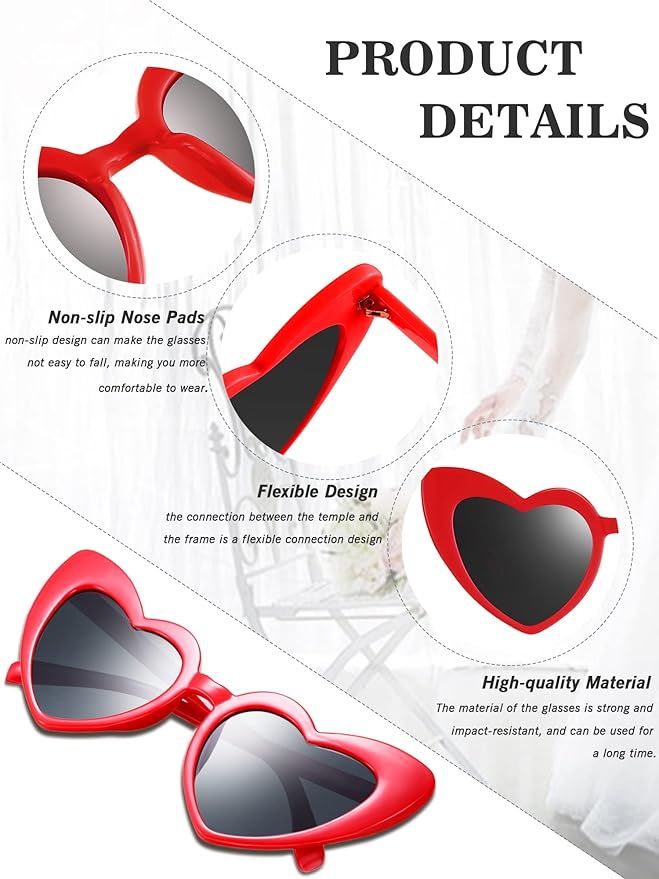 Flutesan 15 Pairs Heart Shaped Sunglasses Vintage Cat Eye Sunglasses for Bachelorette Party Supplies