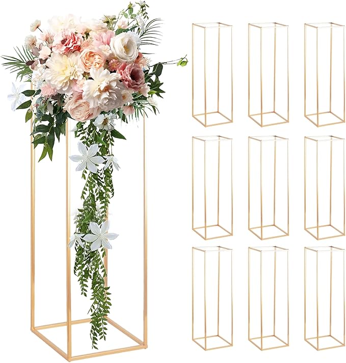 32in Tall Metal Column Wedding Flower Stand - 10pcs Large Centerpieces for Event Party Home Decorations, Gold