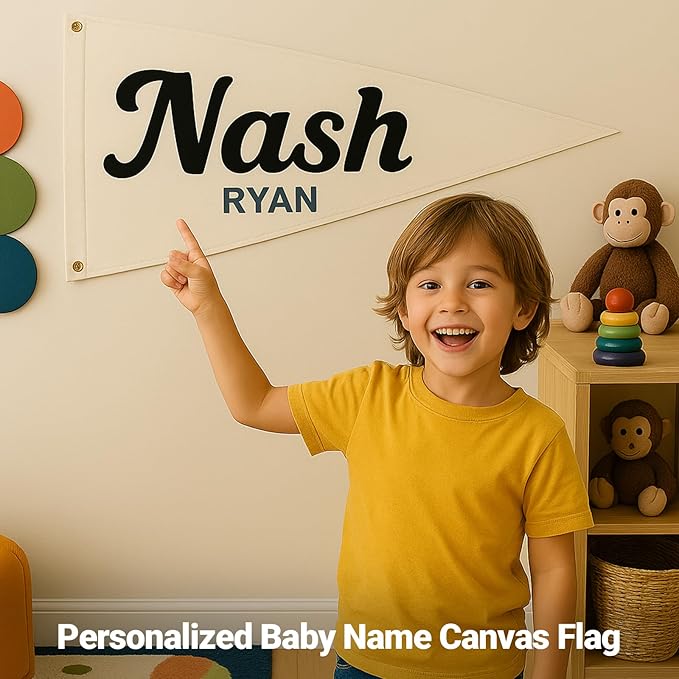 Personalized Canvas Baby Name Banner, Custom Nursery Pennant Flag Wall Decor for Kids Room Bedroom, Customizable Name Canvas Pennant Banner Sign, Boho Nursery Decor, Birthday Baby Shower Wedding Gifts