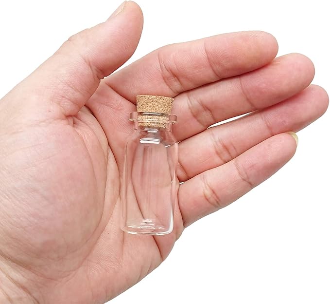 Axe Sickle 10 mL Cork Stopper Glass Bottles Mini Transparent Glass Bottles 48 Pcs.
