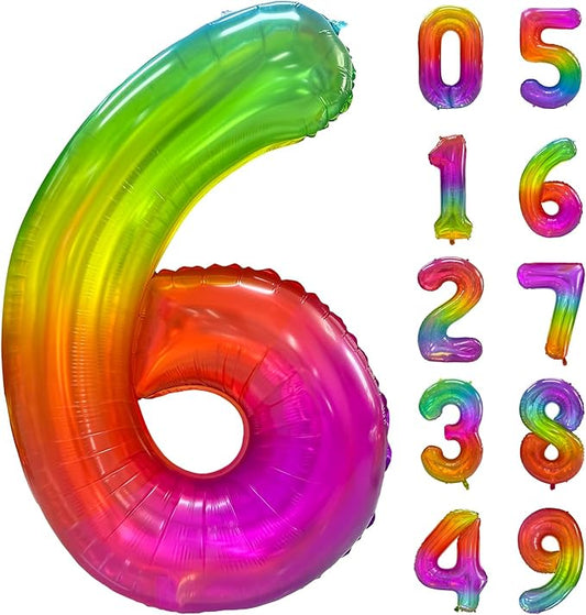Rainbow Number 6 Balloon 40 Inch Rainbow 6 Balloon Giant Helium Foil Number 0 to 9 Balloons Birthday Wedding Party Digital Decorations Number 6