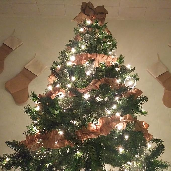 Jishi Burlap Ribbon Garland Christmas Decorations for Tree 9 Ft x 6-Rolls Burlap Bulletin Board Borders for Classroom Decor, Brown Farmhouse Boho Ruffled Trims for Vintage Rustic Home Decor DIY Crafts