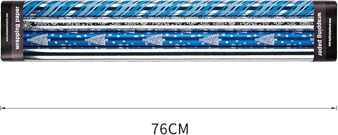 WRAPAHOLIC 30 Inch Christmas Wrapping Paper Roll - Jumbo Roll Blue and Silver Snowflake and Stripe Set with Metallic Foil Shine - 4 Rolls - 30 Inch x 120 Inch Per Roll