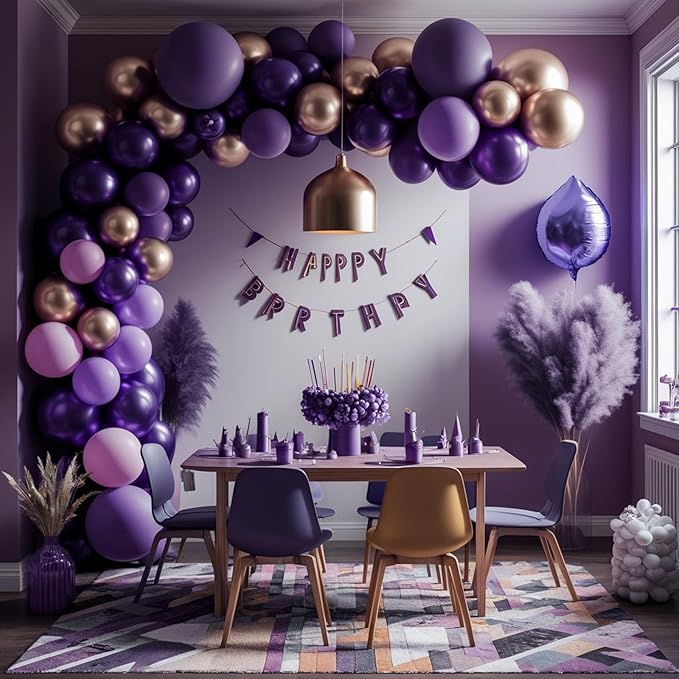 Purple and gold Balloon Arch Kit, 120PCS Purple and White Balloon Garland Pastal Purple White Gold Confetti Balloons for Girls Birthday Baby Shower Bridal Shower Halloween Party Decorations