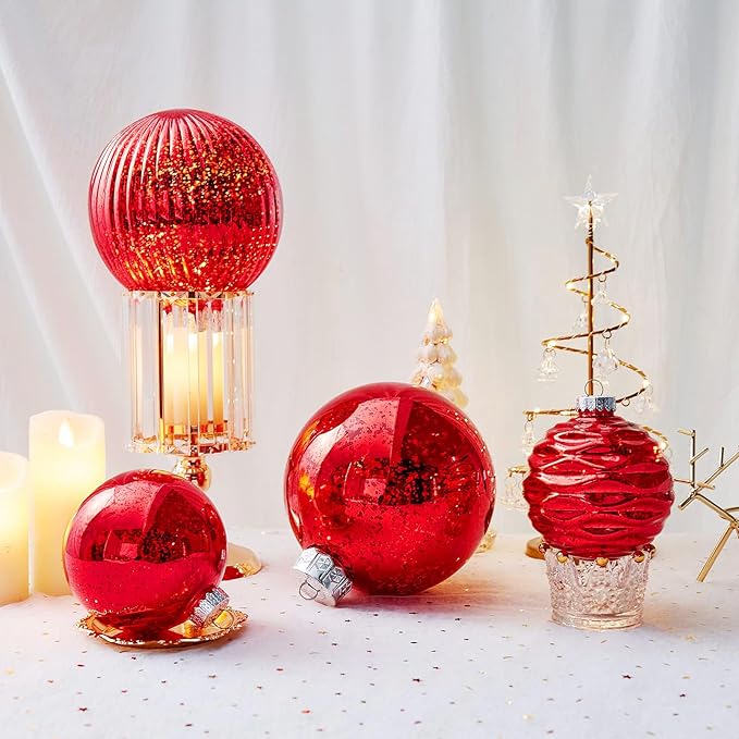 Large Christmas Ball Ornaments, Oversized Shatterproof Plastic Decorative Hanging Mercury Ornaments Ball for Xmas Holiday Party Decorations (Red, 4.0")