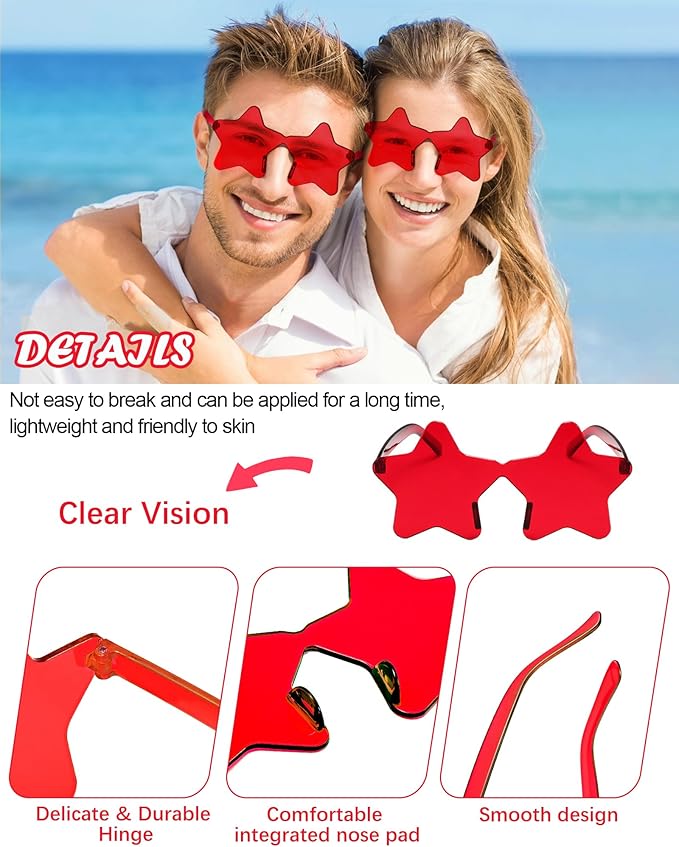 20 Pairs Rimless Star Sunglasses Bulk Transparent Candy Color Star Glasses for Women Men Party Favors