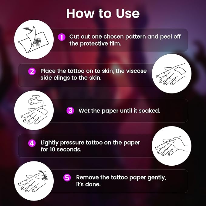 6PCS Hunter Theme Temporary Tattoos,Fake Tattoos,Dance Cosplay Tattoos-Stickers Accessories,Halloween and Party Makeup(Purple)