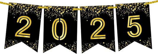 KatchOn,Glitter Graduation 2025 Banner - 8 Feet, No DIY | Black And Gold Graduation Banner 2025 | Graduations Decorations Class of 2025 | 2025 Sign For Graduations Decorations 2025 | Grad Party Decor