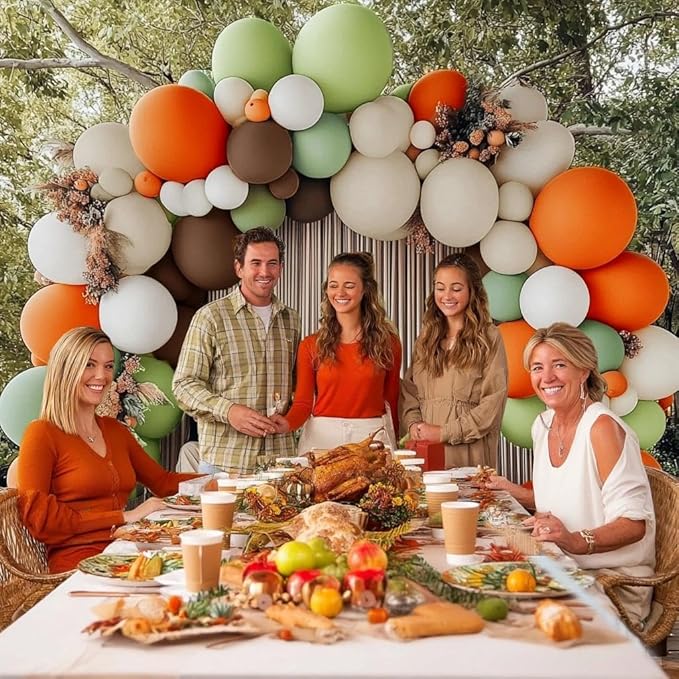 Fall Balloon Arch Garland Kit, Double Stuffed Sage Green Brown Orange White Balloon for Fall Autumn Dinosaur Thanksgiving Woodland Pumpkin Little Cutie Baby Shower Birthday Party Decor