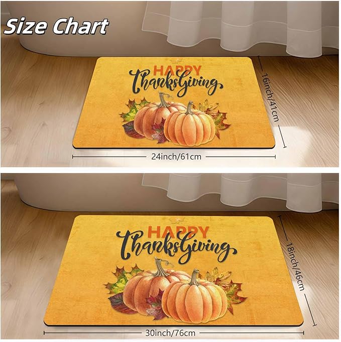 InterestPrint Happy Thanksgiving Doormat Orange Pumpkin Welcome Doormat Farmhouse Floor Mat Non-Slip Entrance Hello Rug Door Rugs for Indoor Outdoor Home Decor