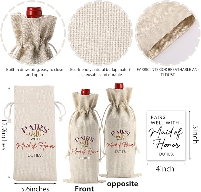 FBCCZEY Matron of Honor Gifts Maid of Honor Proposal Gift matron of honor Gifts Wedding Day Essentials Bridesmaid Duties Wedding Wine Bag with 2pcs Wine Labels