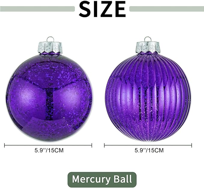 Large Christmas Ball Ornaments, Oversized Shatterproof Plastic Decorative Hanging Mercury Ornaments Ball for Xmas Holiday Party Decorations (Purple, 6.0")