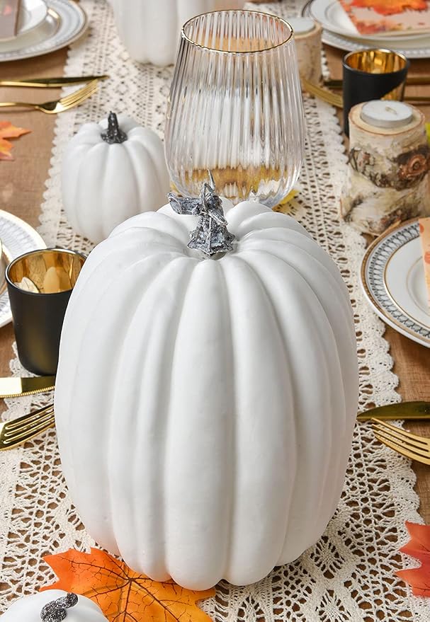 Lvydec 7pc Assorted Size White Pumpkins Craft Pumpkins for Halloween Thanksgiving Autumn Festive Party Supplies