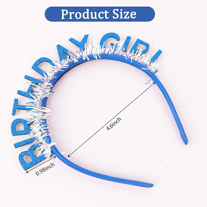 Jaciya Birthday Girl Glitter Headband for Women Girls Sparkling Blue Party Hair Accessories with Confetti Tinsel