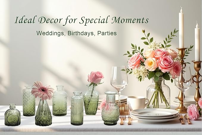 Bud Vases Set of 40 Pcs,Small Flower Vases for Centerpieces,Glass Bud Vase in Bulk,Vintage Bud Vase for Wedding Table Centerpieces Decoration, Home Table Party Decor, Christmas,Anniversary,Green