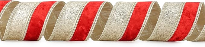 Red Velvet Wired Christmas Ribbon 2.5 Inch Red and Gold Glitter Holiday Ribbon – 10-Yards Roll for Tree Decorations, Gift Wrapping, Wreaths, and DIY Crafts