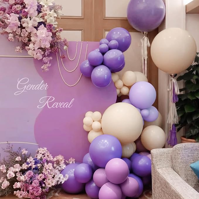 Dusty Purple Balloon Garland Kit, 166Pcs Pastel Lavender and Macaron Orange Balloons for Girls Women Princess Wedding Baby Shower Birthday Party Decorations Supplies