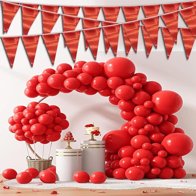 20M/65FT Red Triangle Pennant Banner Flag Metallic Fabric Bunting Garland for Christmas Graduation Wedding Engagement Anniversary Bachelorette Birthday Bridal Shower Valentines Hen Party Supplies