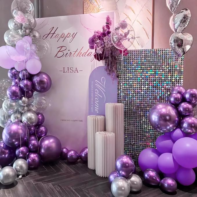 Purple and Silver Balloon Garland Arch Kit, 166Pcs Purple Metallic Pastel Lavender Maca Lilac Violet Gold Chrome Balloons for Birthday Wedding Baby Shower Party Decoration
