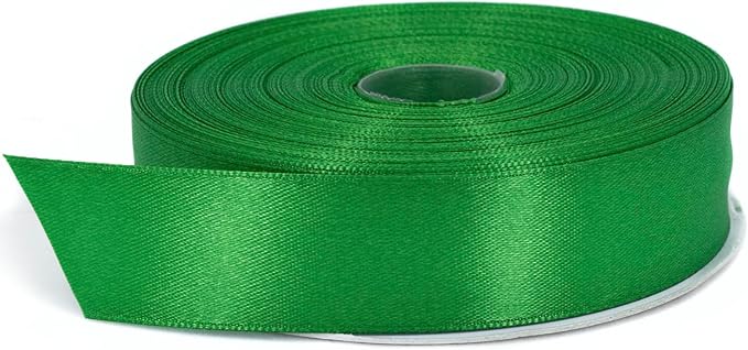 Green Satin Ribbon Roll, 1 inch x 50 Yards, Double Face Solid Color, Thick and Durable, 100% Polyester for Gift Wrapping, Crafts, Hair and Multiple Decorations