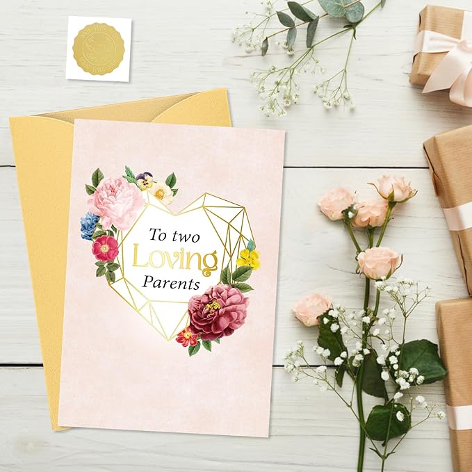 Thank You Card for Parents - Floral Design Perfect Heartfelt Appreciation Gift for Mom, Dad, Mother's Day, Father's Day or Just Because (5.5x8 Inch, Envelope Included)