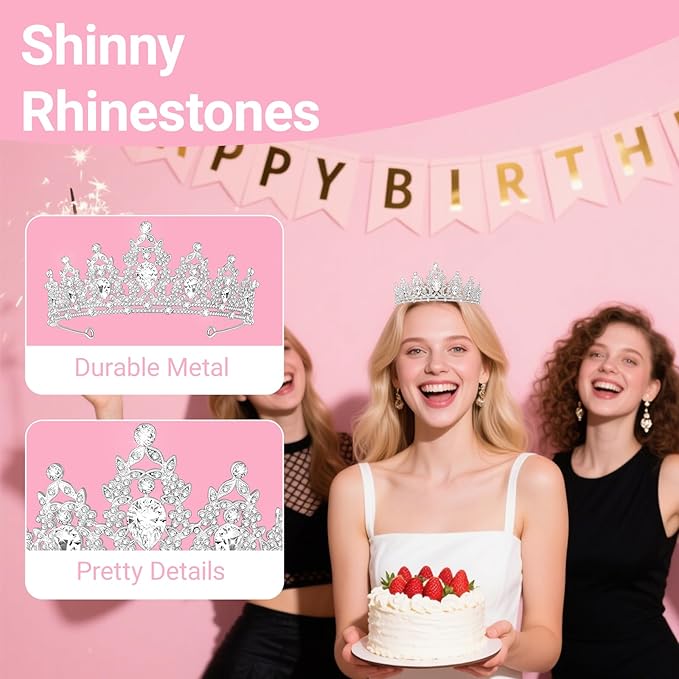 Tiara Crown for Women, Headband Hair Accessories for Birthday Wedding Party Costume Silver