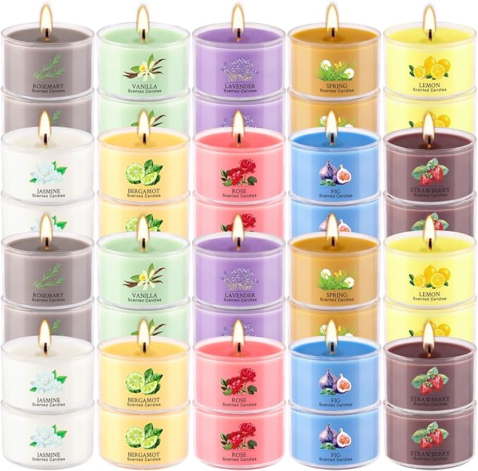 Scented Candle Set of 40 * 35g, 10 Fragrances, Soy Wax, Smokeless, with Cotton Wick,Long-Lasting Burn time for Home Décor,Relaxation,Romantic Dinner,Gift