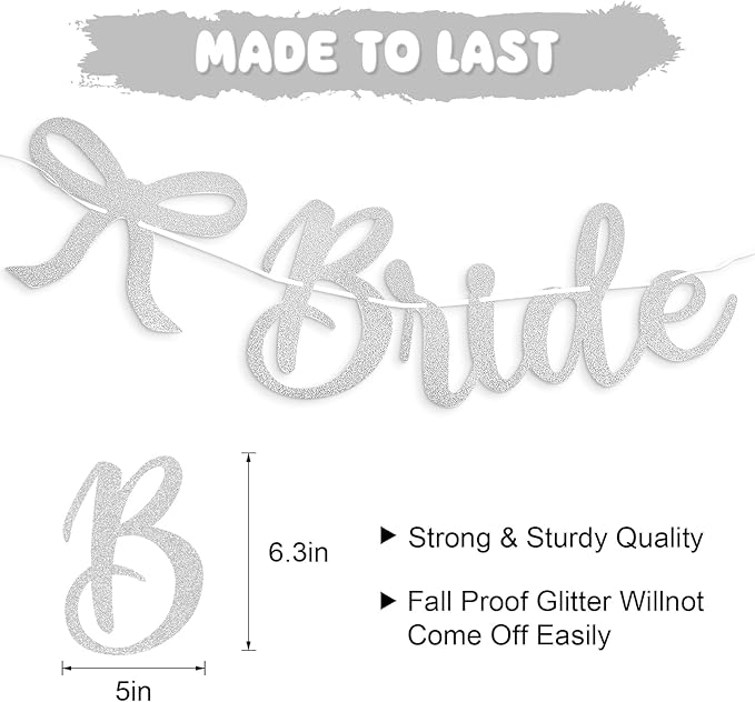 Bride to Be Banner, White Bride to Be with Bow Glitter Bachelorette Bridal Party Banner BRIDE TO BE Sign for White Bachelorette Bridal Shower Wedding Engagement Hen Party Decorations