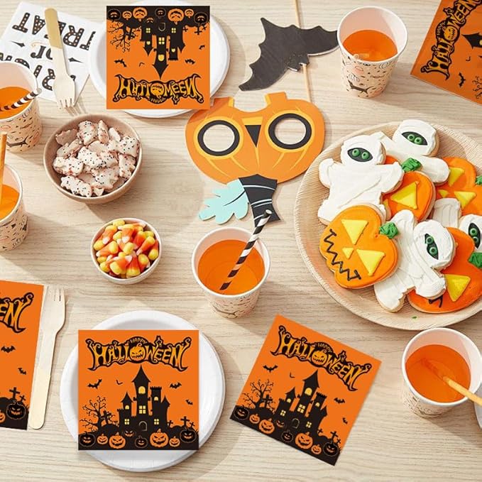 Halloween Napkins Disposable 100 Pcs Halloween Paper Napkins Decorative Haloween Bat Castle Cocktail Napkins Haloween Napkin Halloweens Dinner Napkin Guest Hand Towels for Halloweens Party Supplies
