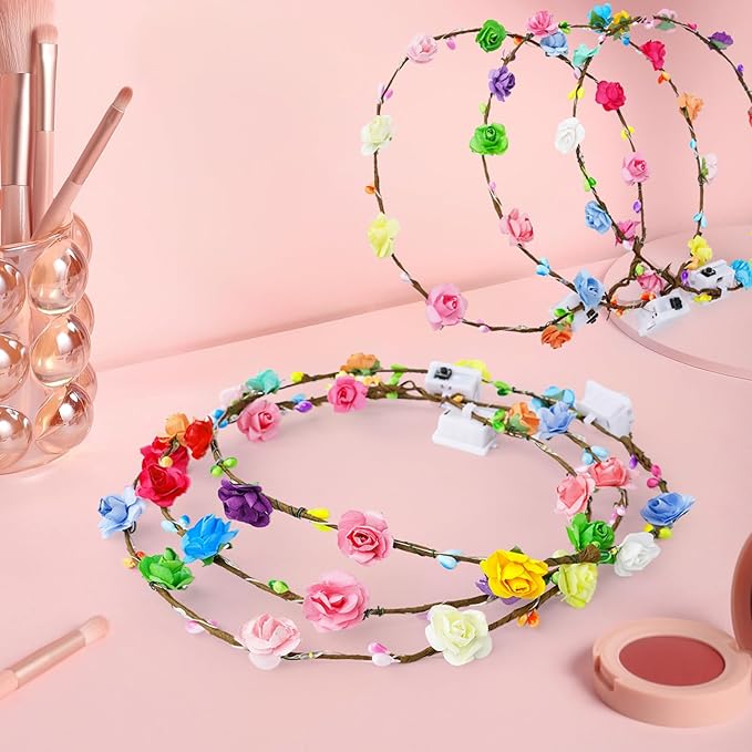 100 PCS LED Flower Crowns Headbands, Light Up Flower Crowns For Women, Glow in the Dark Headband for Wedding Reception Birthday Christmas Mardi Gras Cosplay Princess Party Favors
