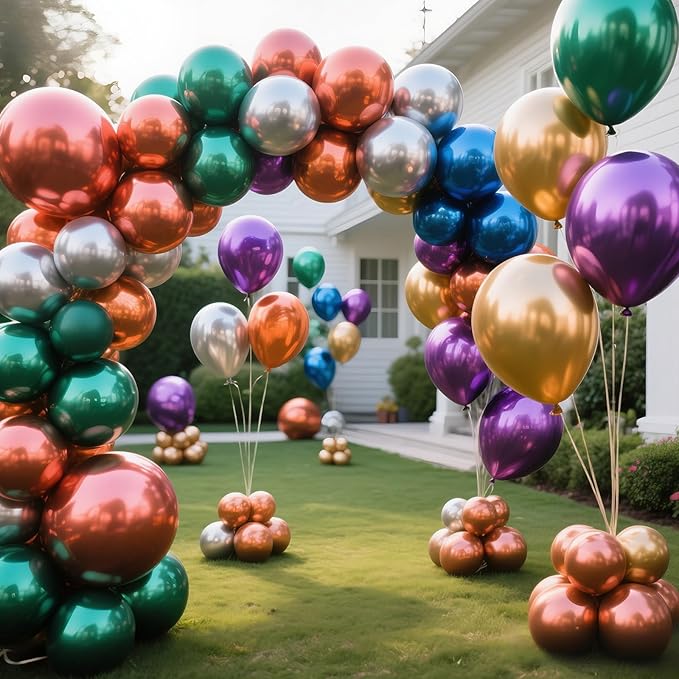 KAWKALSH Metallic Colorful Balloon 12 Inch, 110pcs Latex Party Balloons Helium Bright Color for Birthday Baby Shower Wedding Party Supplies Arch Garland Decoration