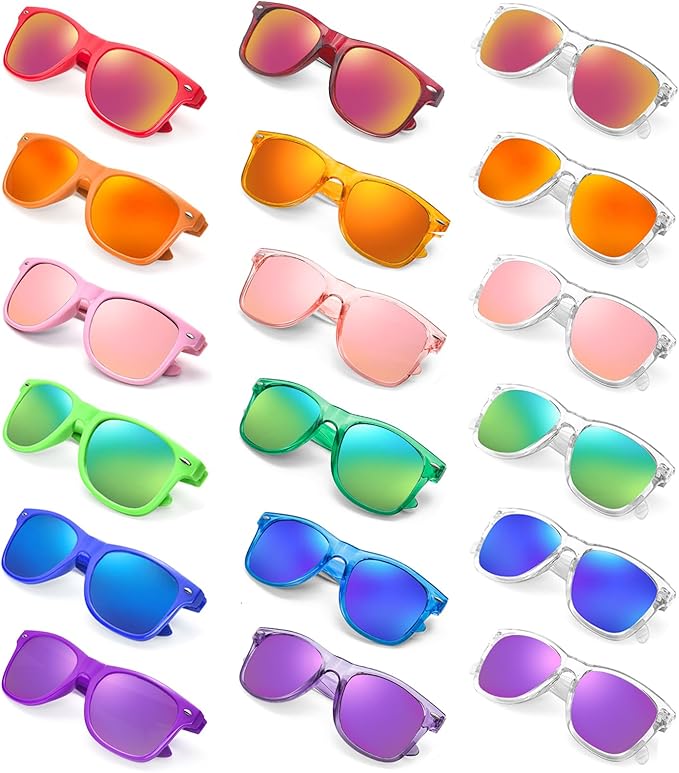 Matcheck 10/18 Pack Neon Colors Party Sunglasses Mirrored lens Colored Glasses Bulk Retro Shades for Unisex Adults Teens