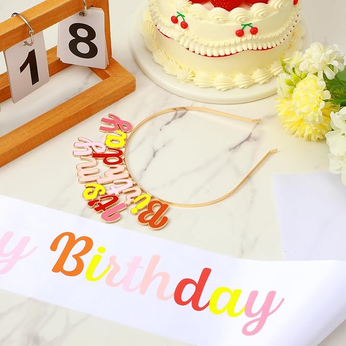 Birthday Girl Tiara Headband Set, Colorful Birthday Girl Sash, Women Party Decorations, Adjustable Metal Alloy, Photo Props Gifts