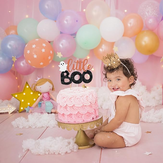 Halloween Little Boo Cake Topper Happy Boo Day Ghost Cake Topper, Ghost Halloween Baby Shower Cake Picks for Halloween Birthday Baby Shower Party Supplies (Little-1)