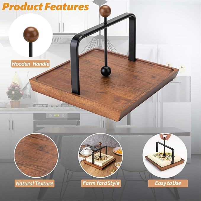 ALLCENER Wooden Napkin Holder for Table, Rustic Kitchen Decor for Counter, Cocktail Flat Napkin Holder with Weighted Arm and Handle for Kitchen, Hotel, Cafe, Bar