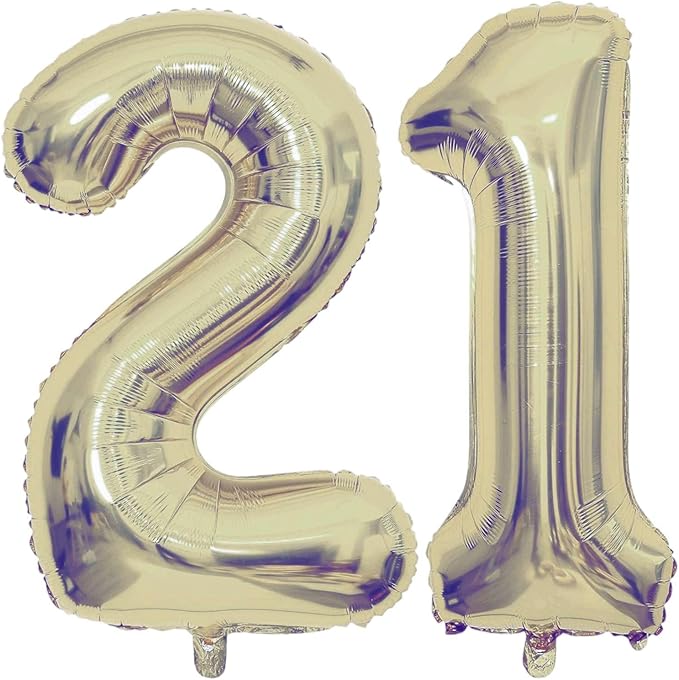 Champagne Gold 21 Number Balloons, 40 Inch Giant Number 21 Balloons Foil Mylar Helium Light Gold Number Balloons for 21th Birthday Party Supplies Anniversary Event Celebration Decorations