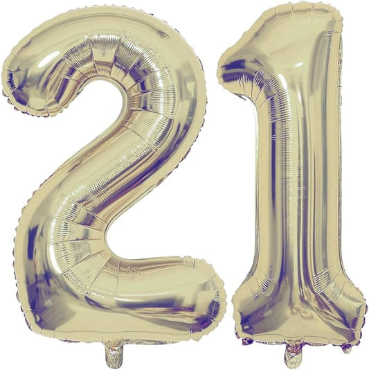 Champagne Gold 21 Number Balloons, 40 Inch Giant Number 21 Balloons Foil Mylar Helium Light Gold Number Balloons for 21th Birthday Party Supplies Anniversary Event Celebration Decorations