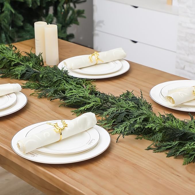 Jutom 1 Pcs 6 ft Christmas Cedar Garland Greenery Realistic Cedar Pine Needles Garland Artificial Decoration for Table, Mantel, Wall, Home Winter Holiday Party Decor