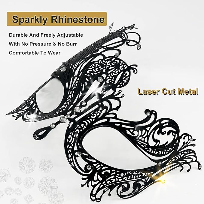 MYMENU Masquerade Mask for Couples Women Metal Rhinestone Venetian Party Evening Prom ball