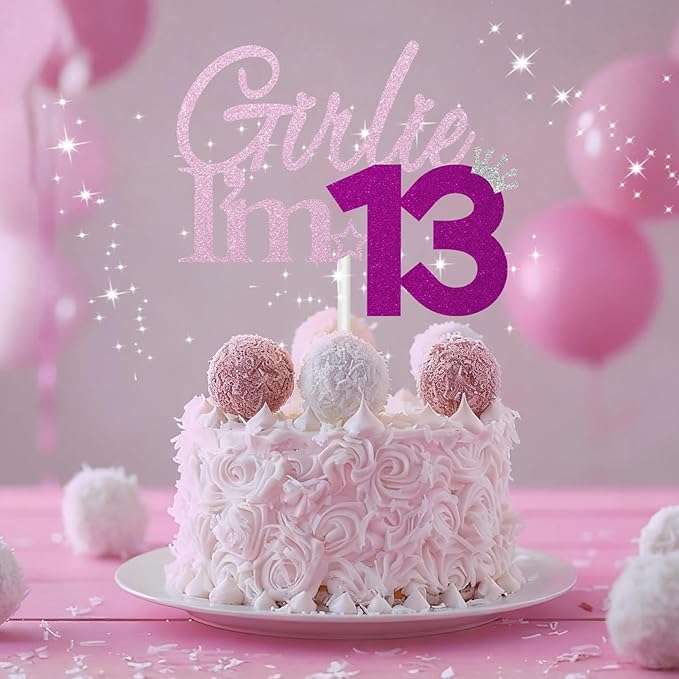 Girlie I'm 13 Cake Topper, 13th Birthday Decorations for Girl, Glitter Funny 13th Birthday Cake Topper, Girlie 13 Year Old Birthday Party Decoration Supplies